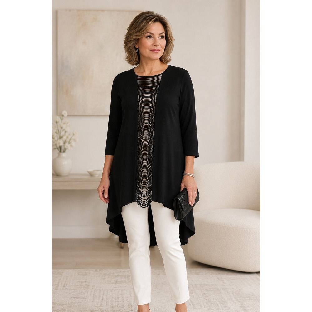 Joseph Ribkoff Black Ladder Cutout Tunic Size 10 Model 163462 Modern Minimalist
